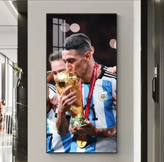 Ángel Di María kissing trophies Decorative wall art